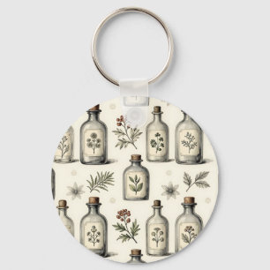 Vintage Apothecary Herb Bottles Pattern Key Ring