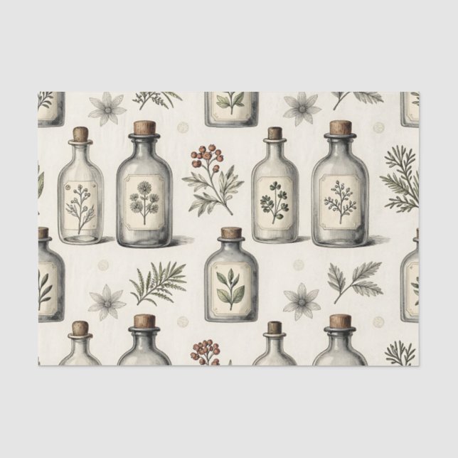 Vintage Apothecary Herb Bottles Pattern Tissue Paper (Front)