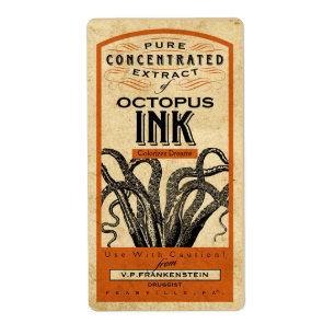 VINTAGE APOTHECARY OCTOPUS INK   HALLOWEEN LABEL
