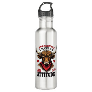 Vintage Apparently I Have An Attitude Highland Cow 710 Ml Water Bottle