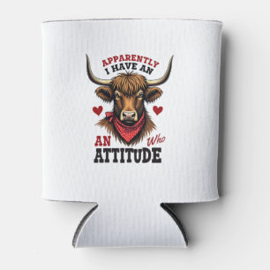 Vintage Apparently I Have An Attitude Highland Cow Can Cooler