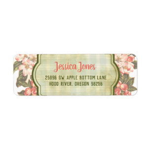 Vintage Apple Blossom & Plaid   Return Address Label
