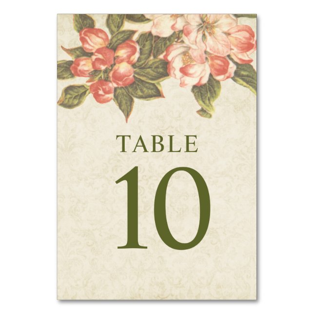Vintage Apple Blossom  Wedding Table Number (Front)