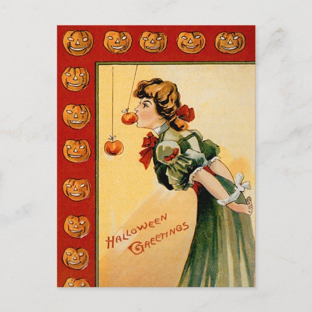 Vintage Apple Bobbing Halloween Postcard (Front)