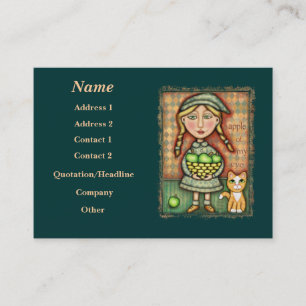 Vintage Apple Girl & Cat Art Business Card