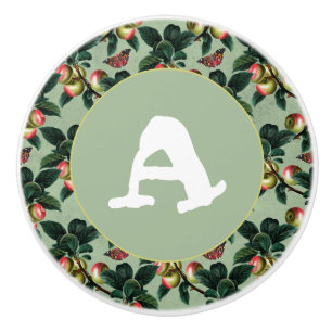 Vintage apple tree butterfly grayish green custom ceramic knob
