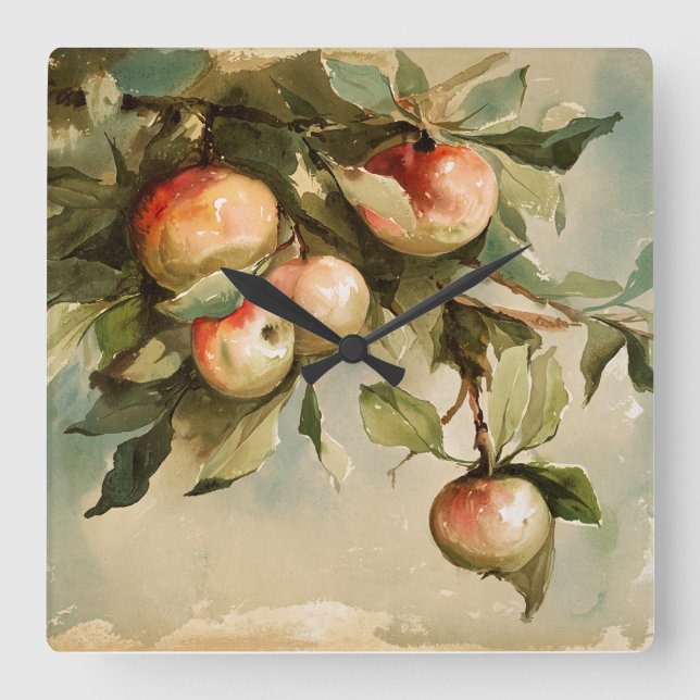 Vintage Apples on a Branch Square Wall Clock (Front)