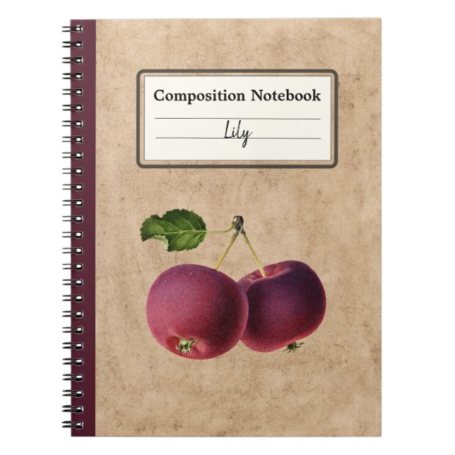 Vintage Apples on a Twig Personalised Composition Notebook (Front)