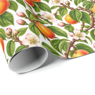 Vintage Apricot Botanical Floral Pattern Wrapping Paper