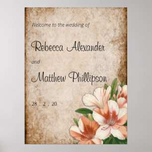 Vintage Apricot Lilies Wedding Welcome Poster