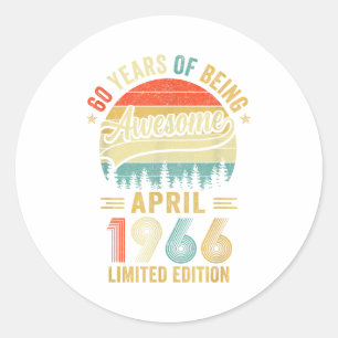 Vintage april 1966 60 years old 60th birthday men classic round sticker