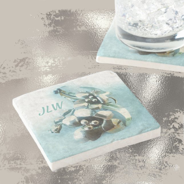 Vintage Aqua and Gold Lily Stone Coaster (Creator Uploaded)