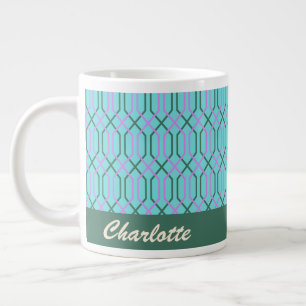 Vintage Aqua Blue Lines Pattern Personalised Large Coffee Mug