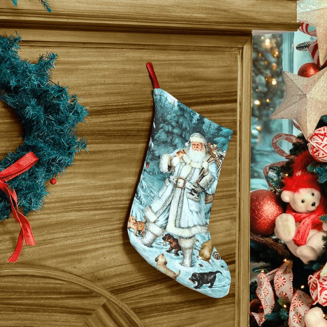 Vintage Aqua Blue Santa Claus Christmas Stocking (Creator Uploaded)