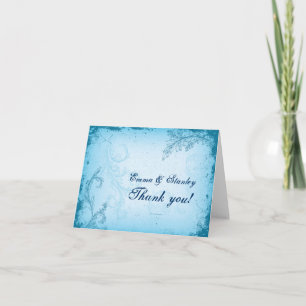 Vintage aqua blue scroll leaf wedding Thank You Card