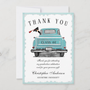Vintage Aqua Blue Truck Class of 2025 Graduation Thank You Card