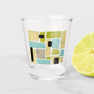 Vintage Aqua Blue Yellow Rectangles Mid Century Shot Glass