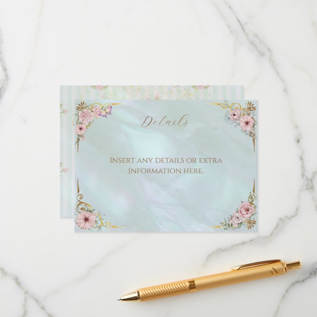 Vintage Aqua Bridal Shower Tea Party  Enclosure Card (Front/Back In Situ)