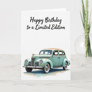 Vintage Aqua Car Birthday Card