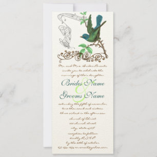 Vintage Aqua & Green Love Bird  Wedding Invitation