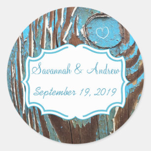 Vintage Aqua Old Barn Wood Save the Date Seal