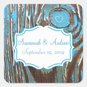 Vintage Aqua Old Barn Wood Save the Date Seal
