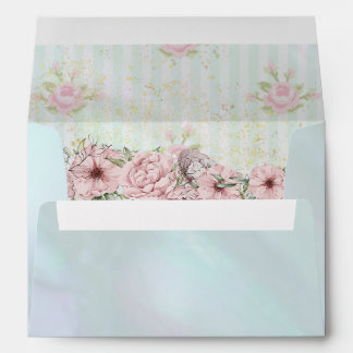 Vintage Aqua Peony Wedding Envelope