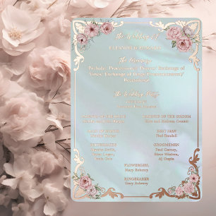 Vintage Aqua Peony Wedding Foil Program Card