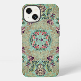 Vintage Aqua Purple Floral Remix with Initials iPhone 13 Case