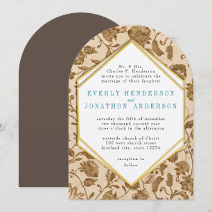 Vintage Aqua Red Love Bird Pattern Wedding Invitation