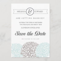 Vintage Aqua Zinnia Flowers Save the Date Invites