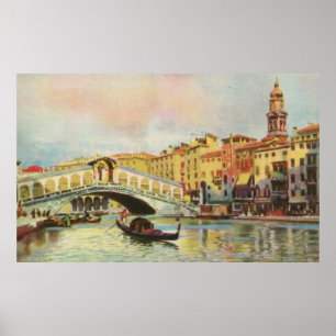 Vintage aquarelle Venice Rialto Bridge Poster