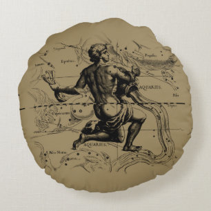 Vintage Aquarius Constellation by Hevelius 1690 Round Cushion