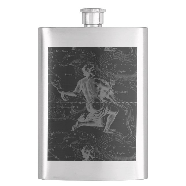 Vintage Aquarius Constellation Hevelius circa 1690 Hip Flask (Front)