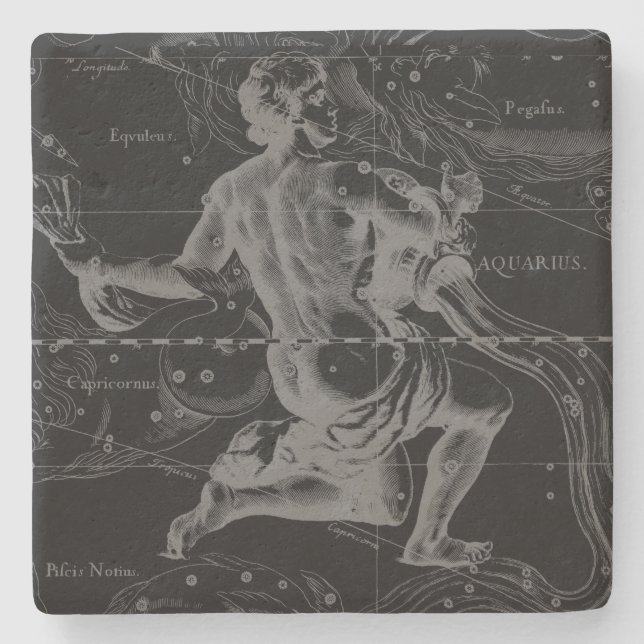 Vintage Aquarius Constellation Hevelius circa 1690 Stone Coaster (Front)
