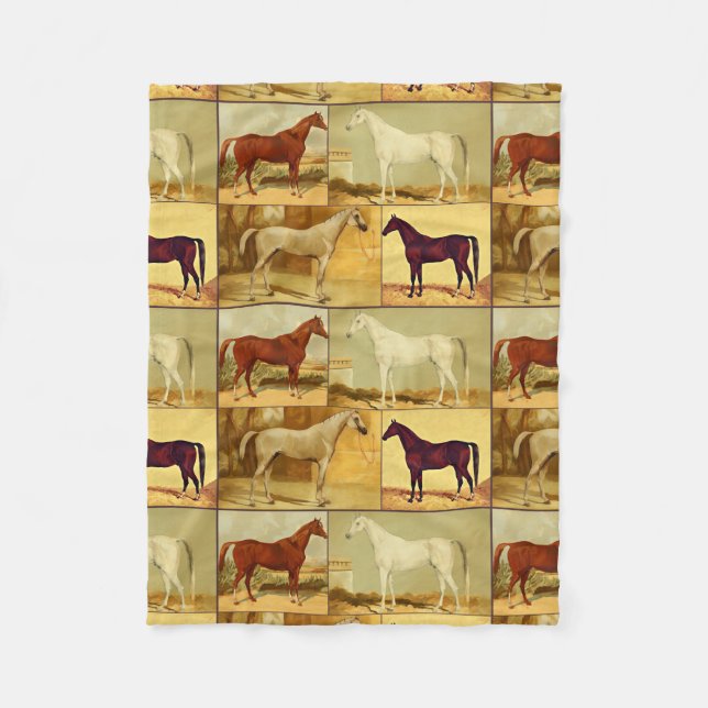 Vintage  Arabian horses - collage Fleece Blanket (Front)