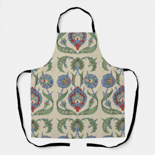 Vintage Arabic Blue Red Geometric Floral Art Print Apron