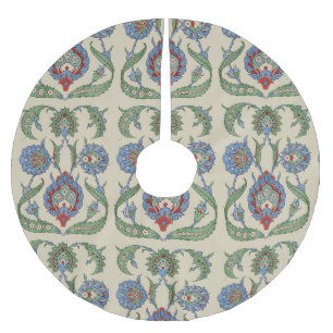 Vintage Arabic Blue Red Geometric Floral Art Print Brushed Polyester Tree Skirt