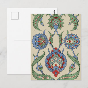 Vintage Arabic Blue Red Geometric Floral Art Print Postcard