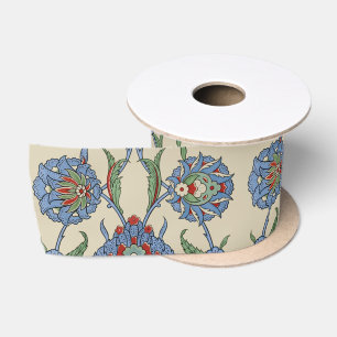 Vintage Arabic Blue Red Geometric Floral Art Print Satin Ribbon