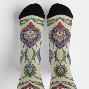 Vintage Arabic Blue Red Geometric Floral Art Print Socks