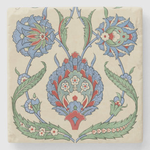 Vintage Arabic Blue Red Geometric Floral Art Print Stone Coaster