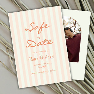 Vintage Arch Photo Minimal Peach Stripes Wedding Save The Date
