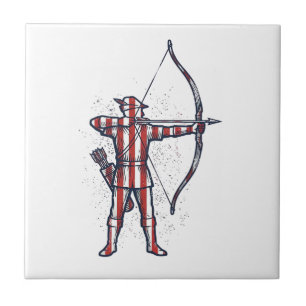Vintage Archer American Flag Bow Hunting Shirt_1 Ceramic Tile