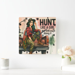 Vintage Archery Girl Hunting Square Wall Clock
