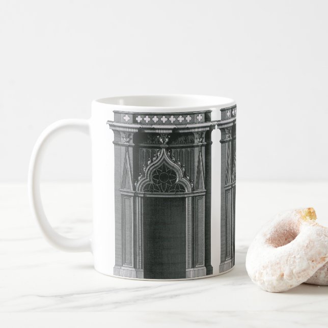 Vintage Architectural Element, Gothic Doorway Coffee Mug (With Donut)