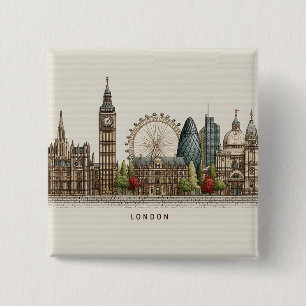 Vintage Architectural London Skyline Illustration 15 Cm Square Badge