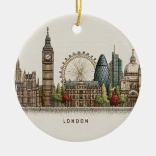 Vintage Architectural London Skyline Illustration Ceramic Ornament