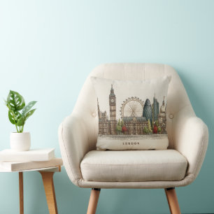 Vintage Architectural London Skyline Illustration Cushion