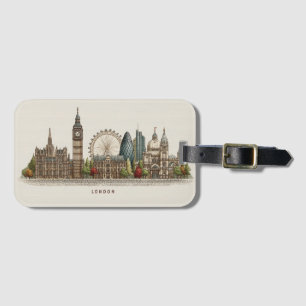 Vintage Architectural London Skyline Illustration Luggage Tag